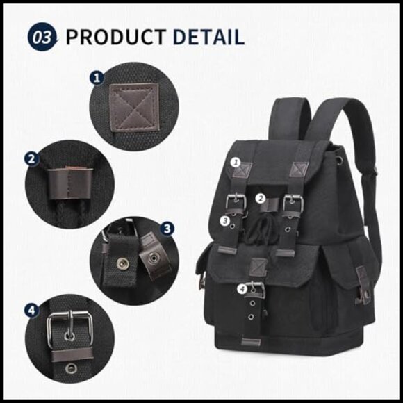 Vintage Canvas Backpack Durable Casual Daypack Large Capacity Travel Rucksack